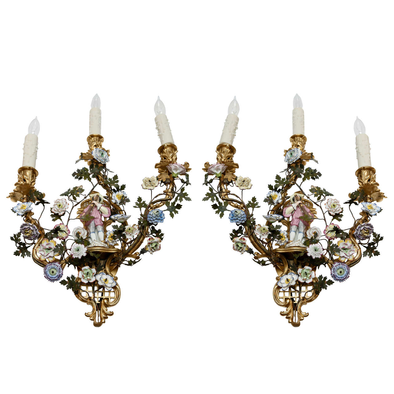 Pair of 19th c. French Porcelain Sconces