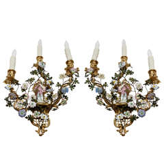 Pair of 19th c. French Porcelain Sconces