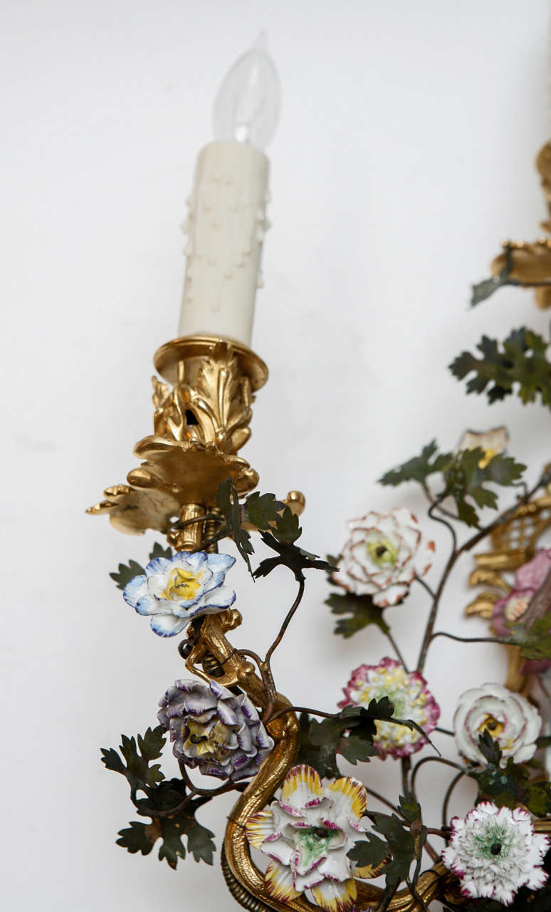 Pair of 19th c. French Porcelain Sconces 1
