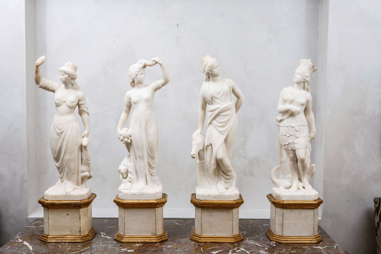 19th Century Italian Carrara Marble Statues of the Four Continents For