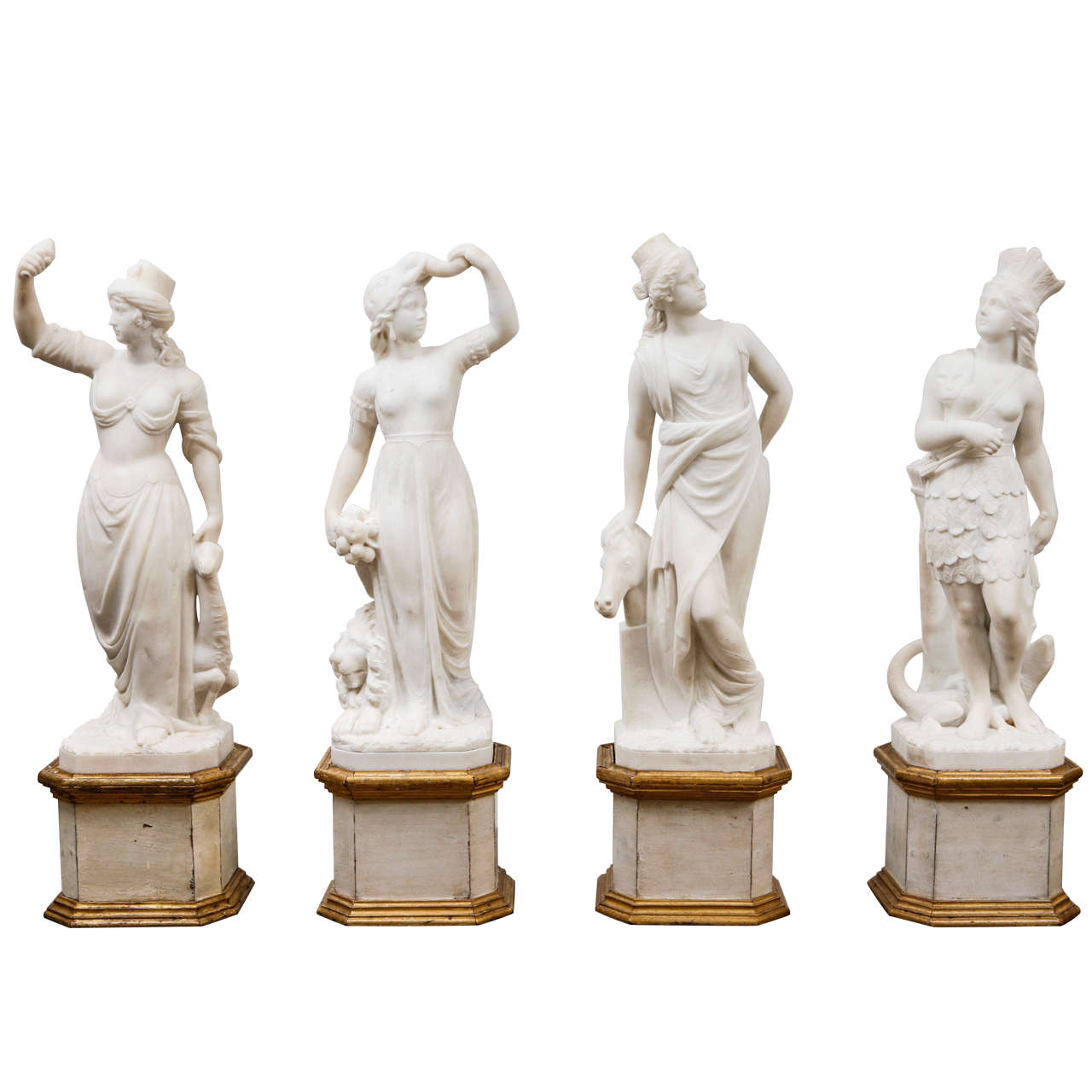 19th Century Italian Carrara Marble Statues of the Four Continents For