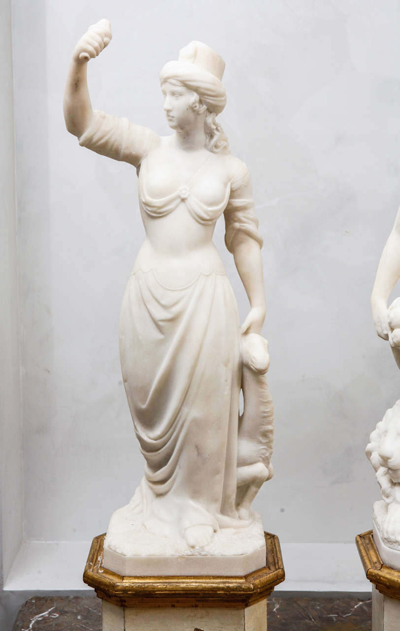 19th Century Italian Carrara Marble Statues of the Four Continents For
