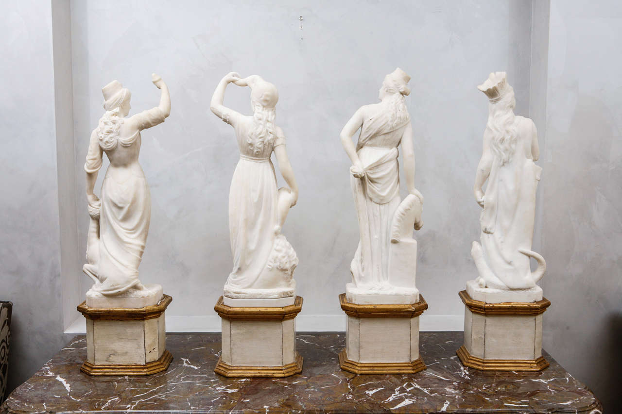 19th Century Italian Carrara Marble Statues of the Four Continents For