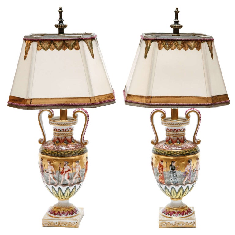 Pair of 19th Century Italian Capodimonte Lamps.