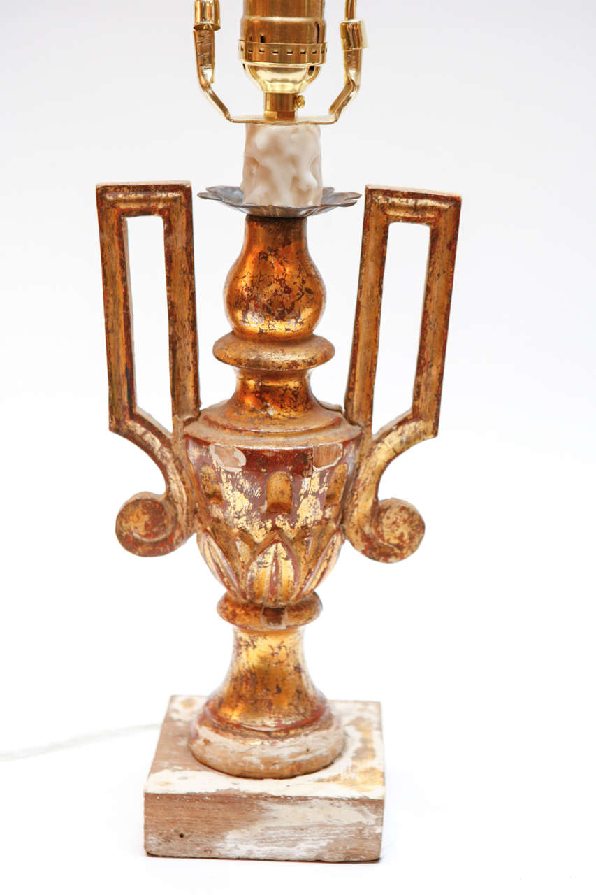 Pair of 19th c. Italian Giltwood Urn Lamps For Sale at 1stDibs