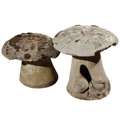 Antique Pair of French Carved Stone Mushrooms, circa 1910