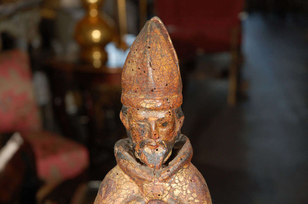 Spanish Colonial Carved Figure of a Bishop For Sale at 1stDibs