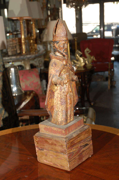 Spanish Colonial Carved Figure of a Bishop For Sale at 1stDibs
