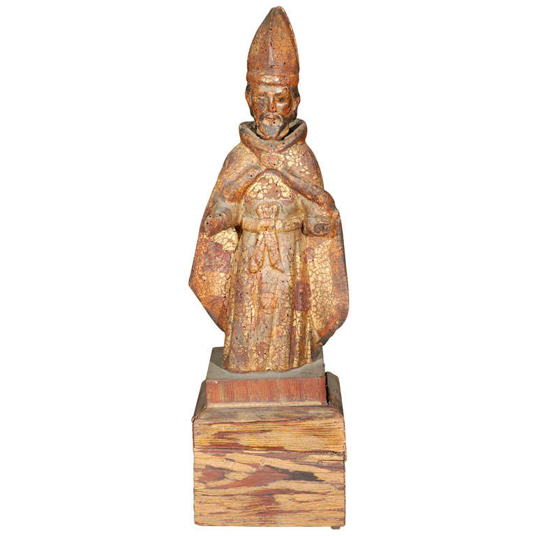 Spanish Colonial Carved Figure of a Bishop For Sale at 1stDibs