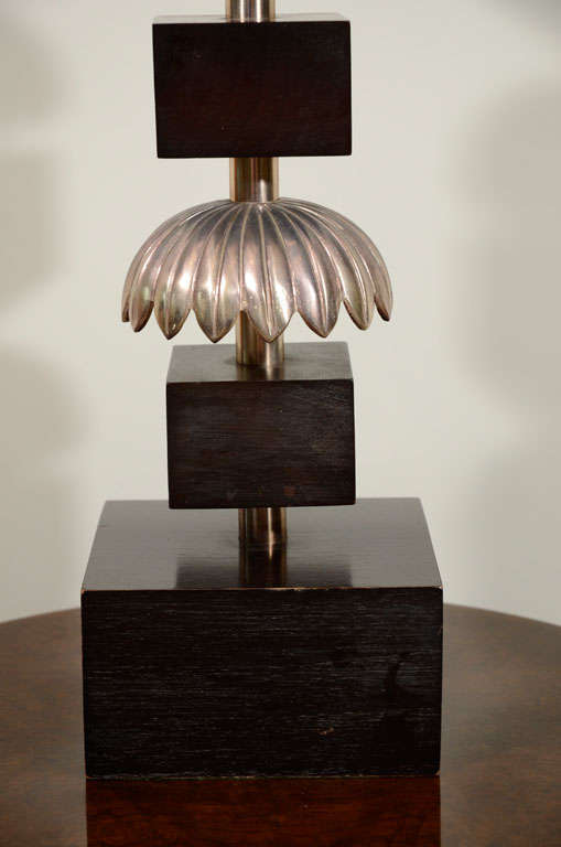 A Pair of Silvered Metal and Wood Table Lamps. 2