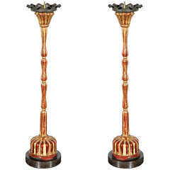 Pair Antique Japanese Lacquered Candlesticks