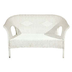 Vintage French White Wicker Settee (2 sofas available)Garden Furniture