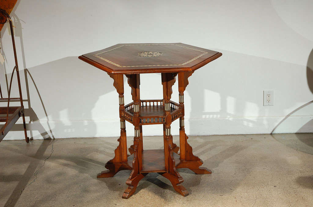 Syrian Hexagonal Center Table Inlaid with Mother of Pearl
