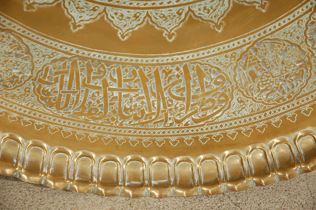 20th Century Antique Mamluk Persian Brass Tray Table 42