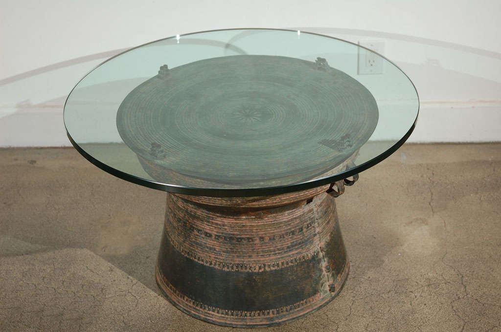 Pair of Asian Bronze Rain Drums with Glass top
