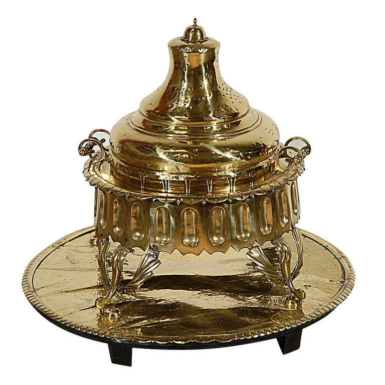 Large Middle Eastern Arabian Polished Brass Incense Burner For Sale at