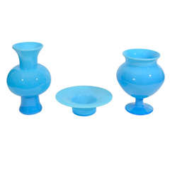 3 Pc Blue Opaline Glass Vessels by Erik Hoglund
