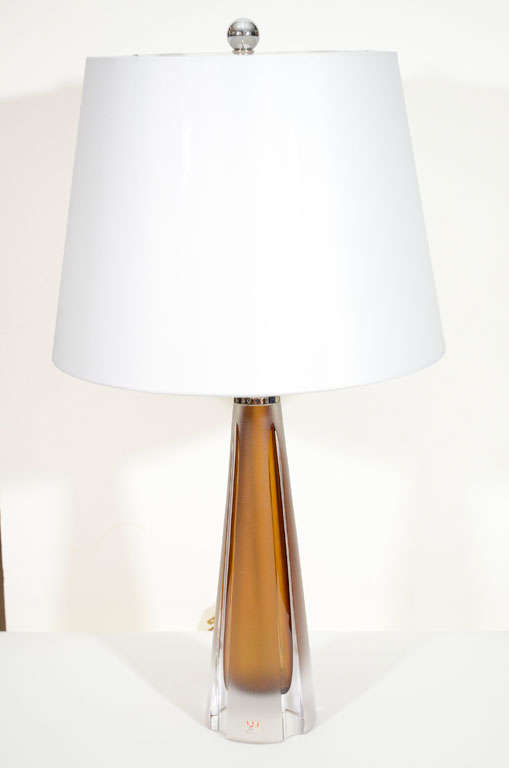Pair of Amber Encased Glass Lamps by Kosta Boda