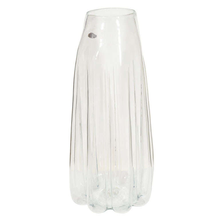 Large Clear Glass Gored Floor Vase by Blenko