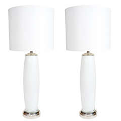 Pair of White Cased Murano Glass Lamps