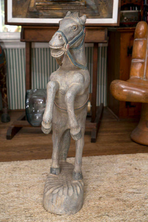 Statue of Carved Wood  Standing  Horse In Good Condition For Sale In Bedford, NY