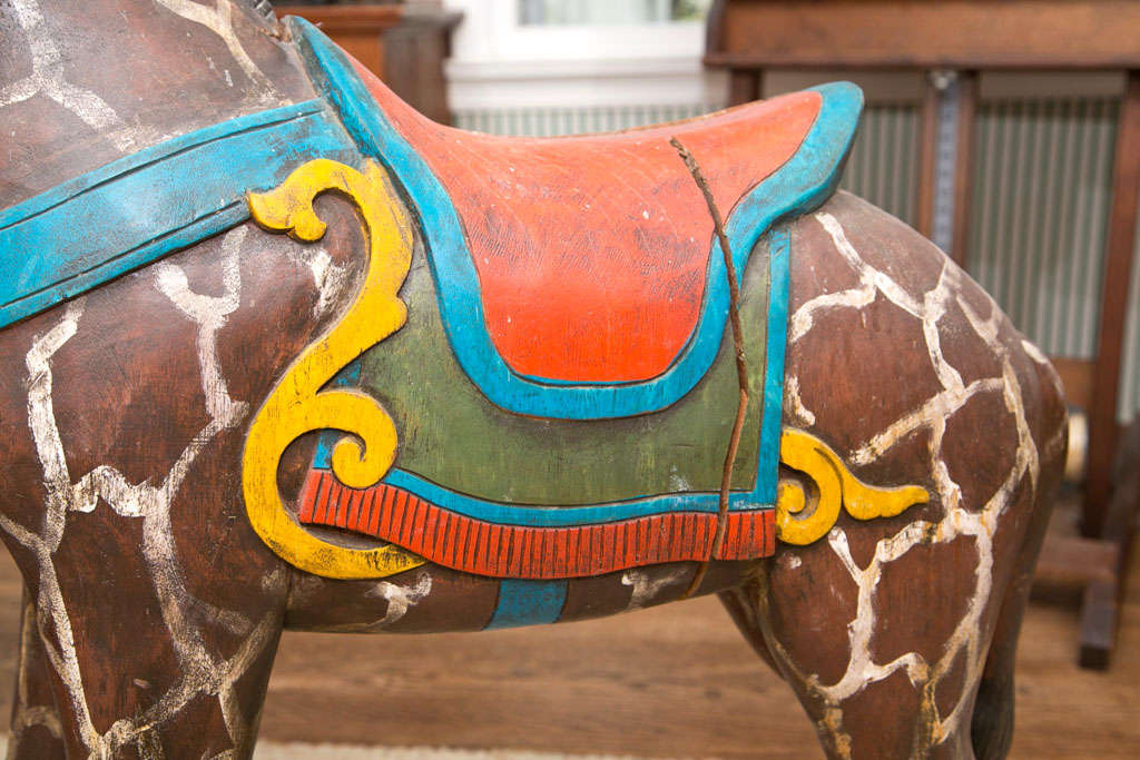 Folk Art Carved Wood  Carousel  Giraffe For Sale