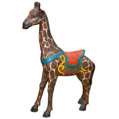 Antique Carved Wood  Carousel  Giraffe