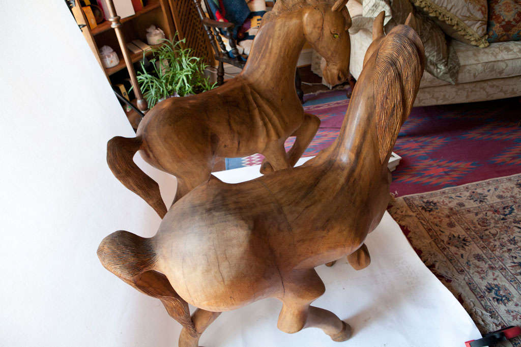 Pair of Carved Standing  Wood  Horses For Sale 3