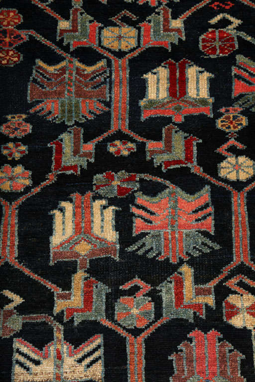 Wool Antique 1910s Persian Bibibaft Bakhtiari Rug, Butterfly Motif, 7' x 10' For Sale