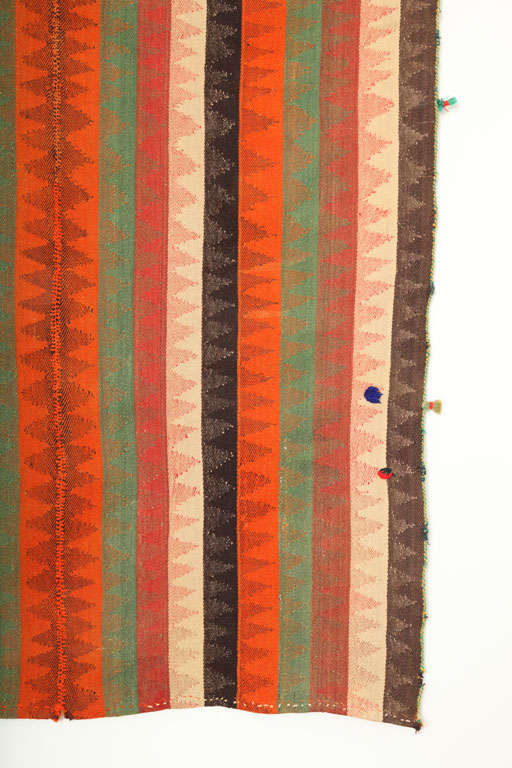 Antique Wool 1920s Persian Jajim Kilim, Red, Green, Cream, and Brown, 4' x 5' In Excellent Condition For Sale In New York, NY
