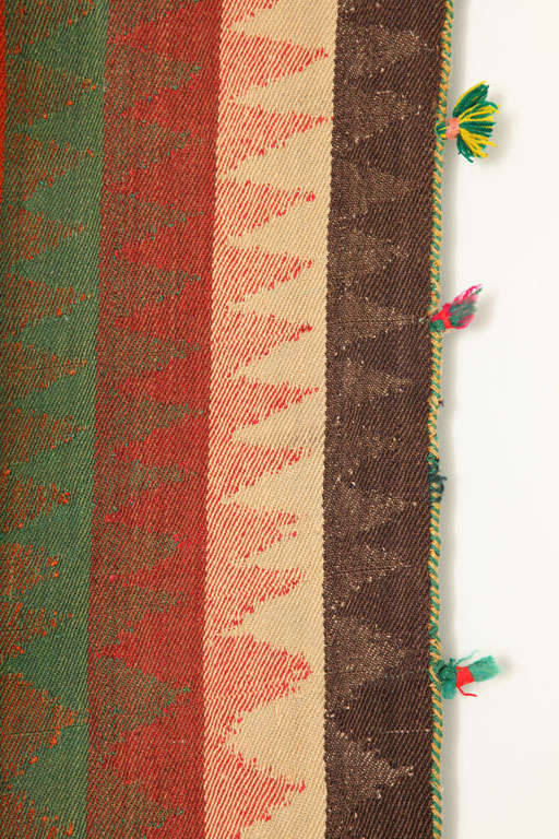 Early 20th Century Antique Wool 1920s Persian Jajim Kilim, Red, Green, Cream, and Brown, 4' x 5' For Sale