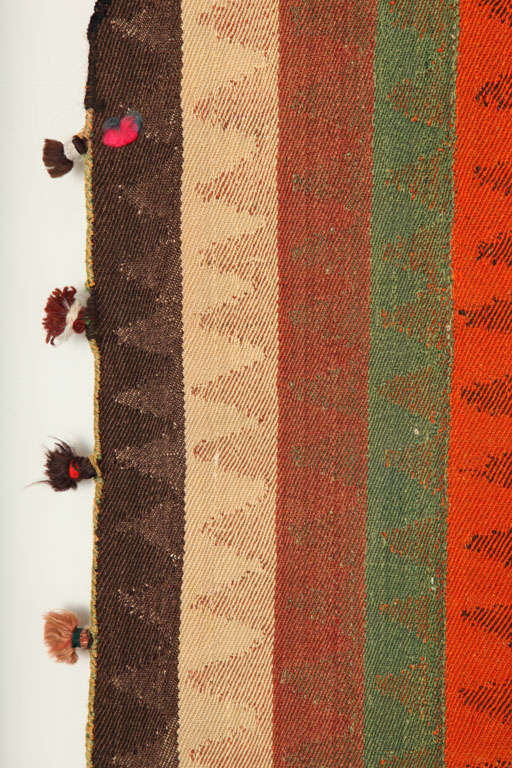 Antique Wool 1920s Persian Jajim Kilim, Red, Green, Cream, and Brown, 4' x 5' For Sale 2