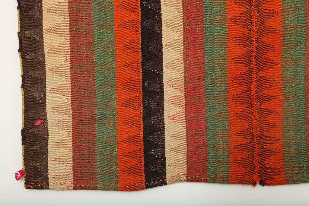 Antique Wool 1920s Persian Jajim Kilim, Red, Green, Cream, and Brown, 4' x 5' For Sale 3