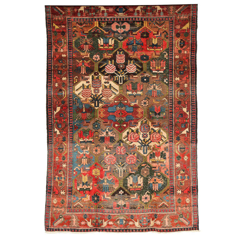 Antique 1920s Ferehan Village Persian Bakhtiari Rug, 4x6