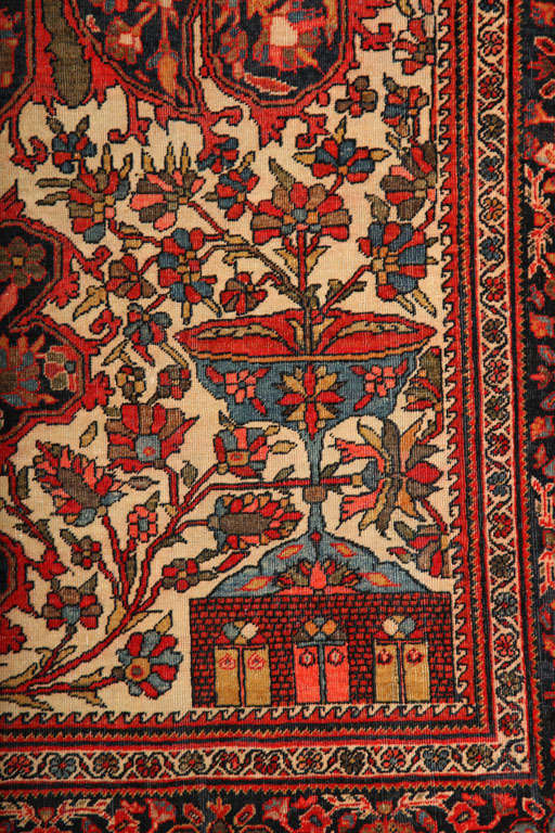 Tapis persan Fereghan des années 1890, laine, rouge, vert, bleu, crème, 4' x 6' Excellent état - En vente à New York, NY