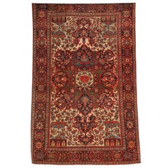 Tapis persan Fereghan des années 1890, laine, rouge, vert, bleu, crème, 4' x 6'