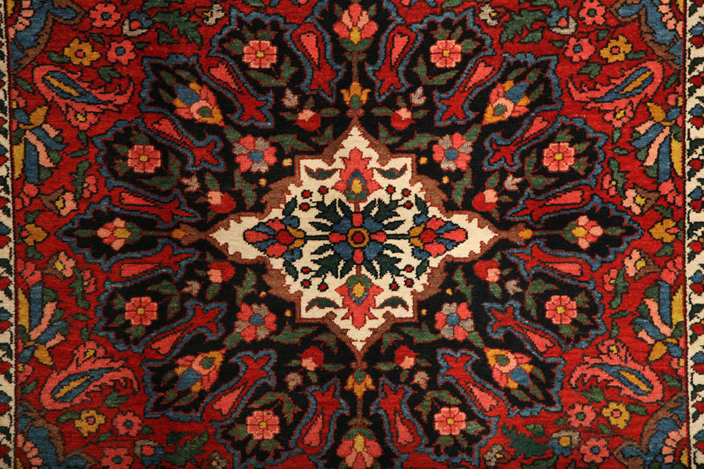 Vegetable Dyed Antique 1920s Persian Bibibaft Bakhtiari Rug, Queen Weave, 5' x 7' For Sale