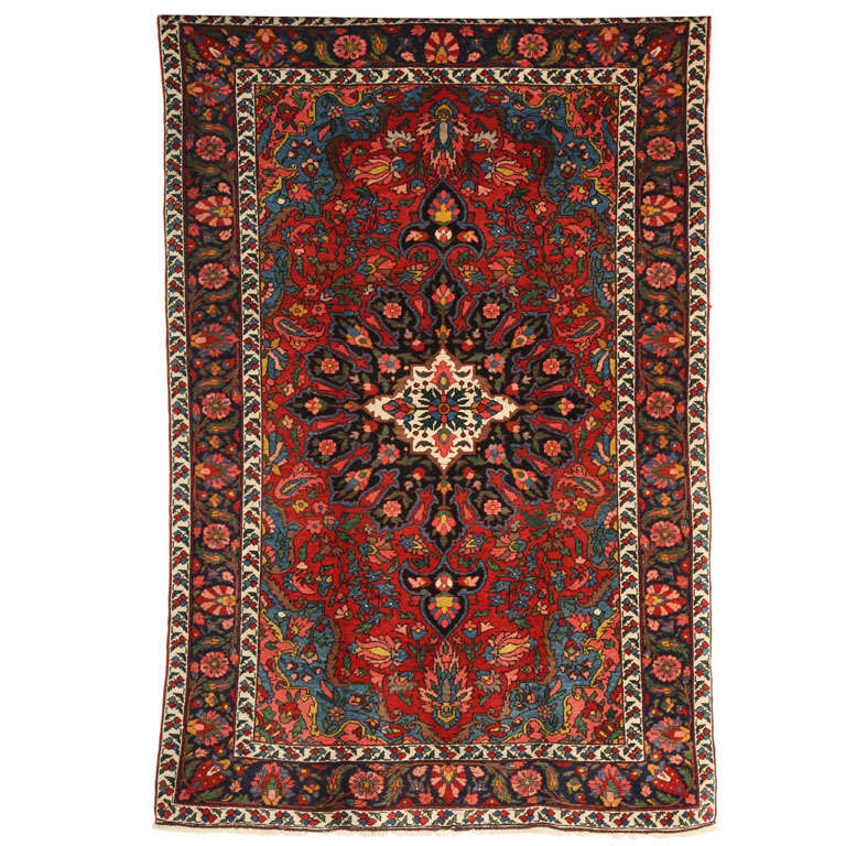 Antique 1920s Persian Bibibaft Bakhtiari Rug, Queen Weave, 5' x 7' For Sale