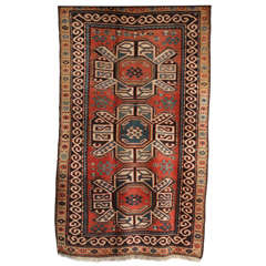 Antique 1880s Caucasian Rug in Pure Handspun Wool and Organic Vegetable Dyes
