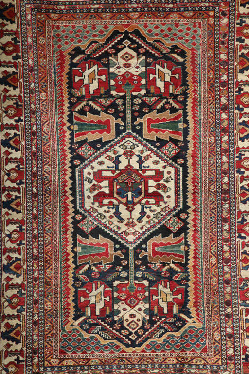 Vegetable Dyed Antique 1880s Persian Qashqai Kashkouli Rug, Wool, 4' x 6' For Sale