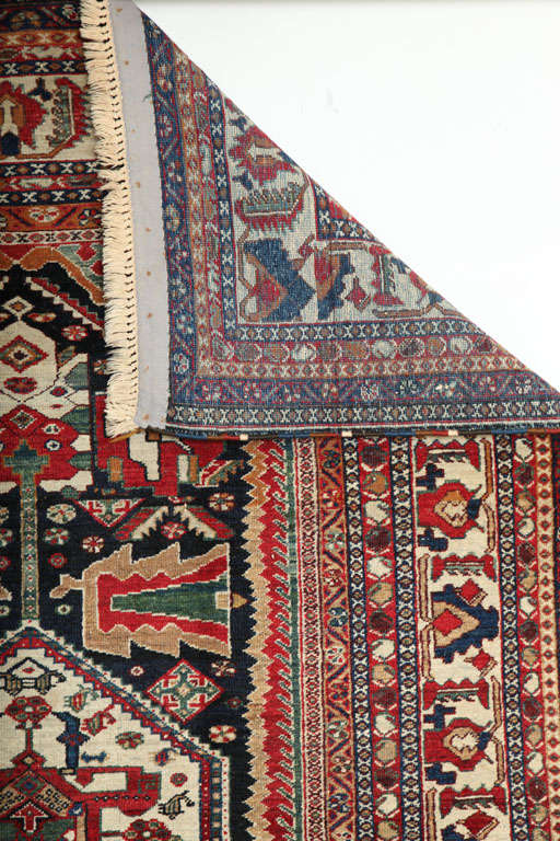 Antique 1880s Persian Qashqai Kashkouli Rug, Wool, 4' x 6' For Sale 5