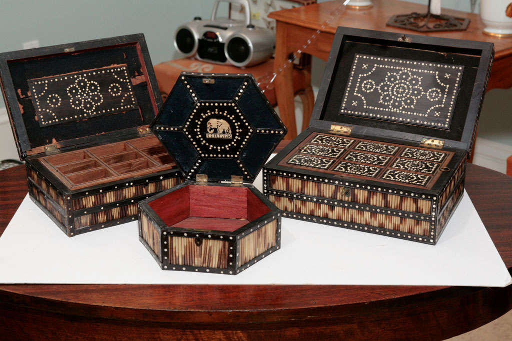 19th Century 3 Anglo-Indian Porcupine quill boxes