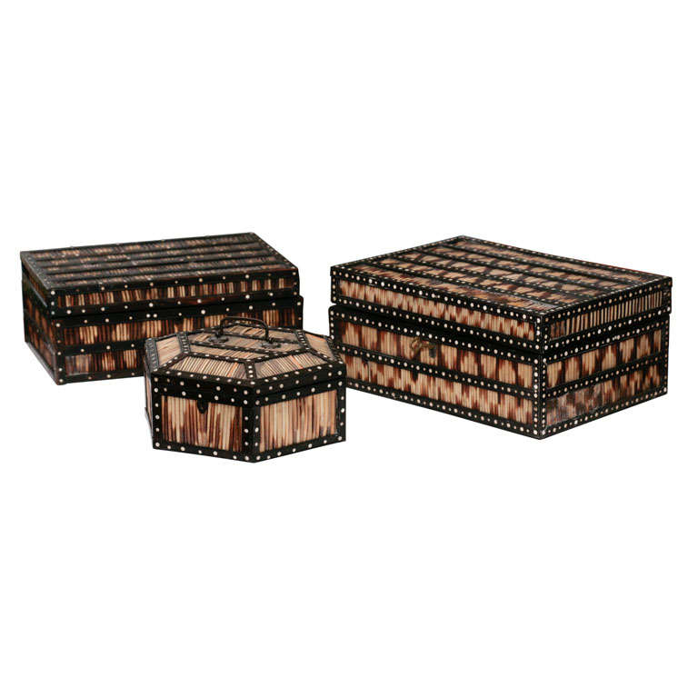 3 Anglo-Indian Porcupine quill boxes