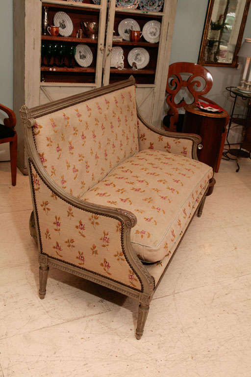 Painted Louis XV-style floral needlepoint sofa