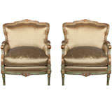 Vintage Pair of Louis XV Style Bergere Chairs Maison Jansen