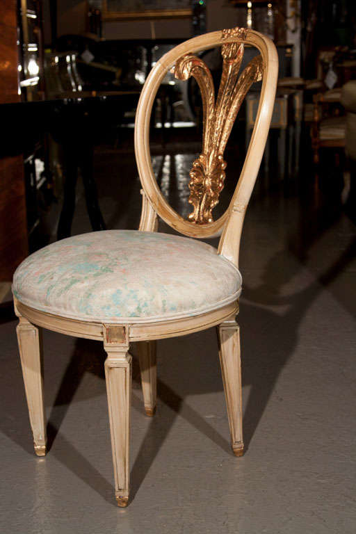 Neoclassical Six Parcel Paint and Gilt Decorated Hollywood Regency Dining Side Chairs Jansen