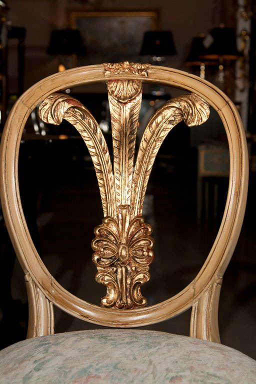 Mid-20th Century Six Parcel Paint and Gilt Decorated Hollywood Regency Dining Side Chairs Jansen