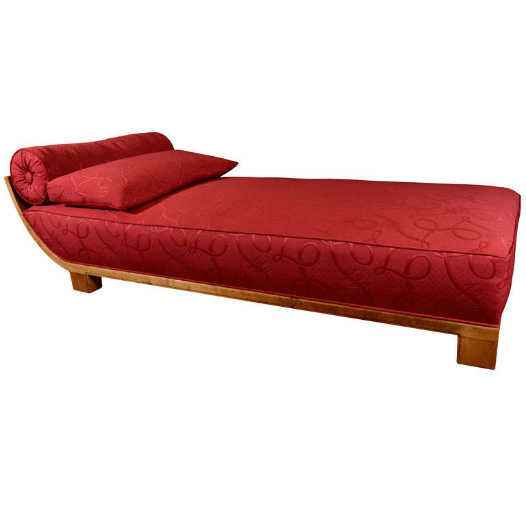 Upholstered Chaise with Shaped Back in Elm, German 1930s