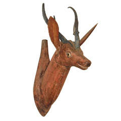 Hand-Carved Wood Deer Head