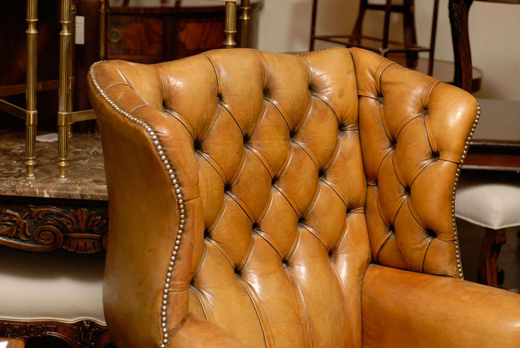 English Leather Chair with Tufted Back 6